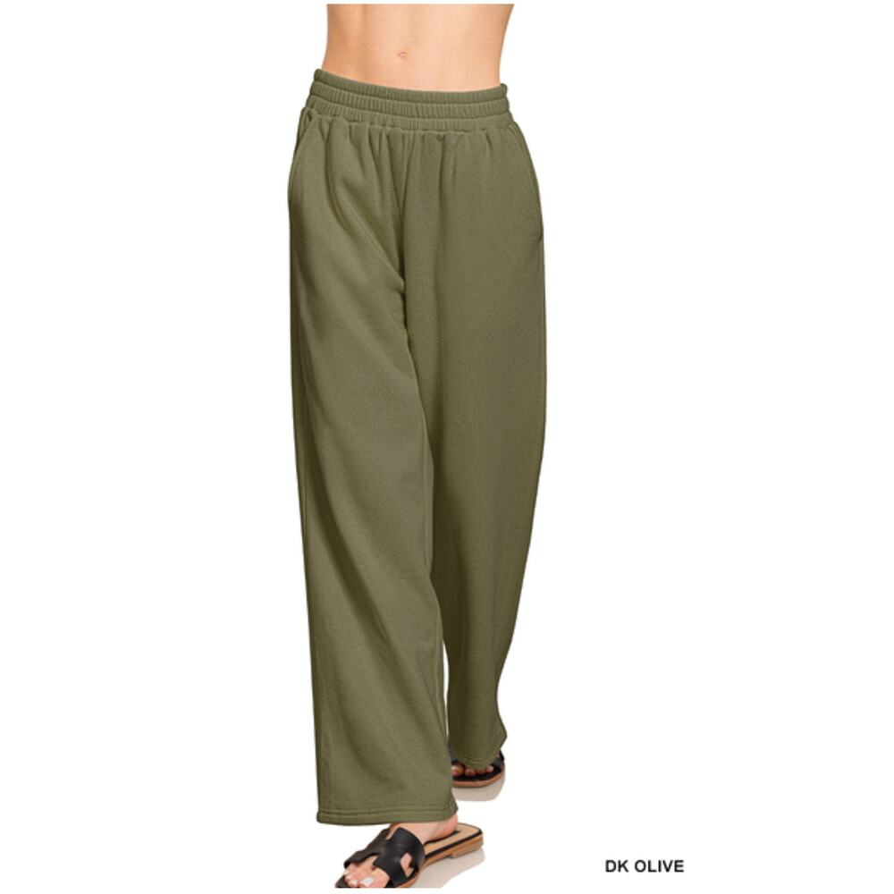 37G Zenana Womens FLEECE PANTS WITH POCKET Olive Green